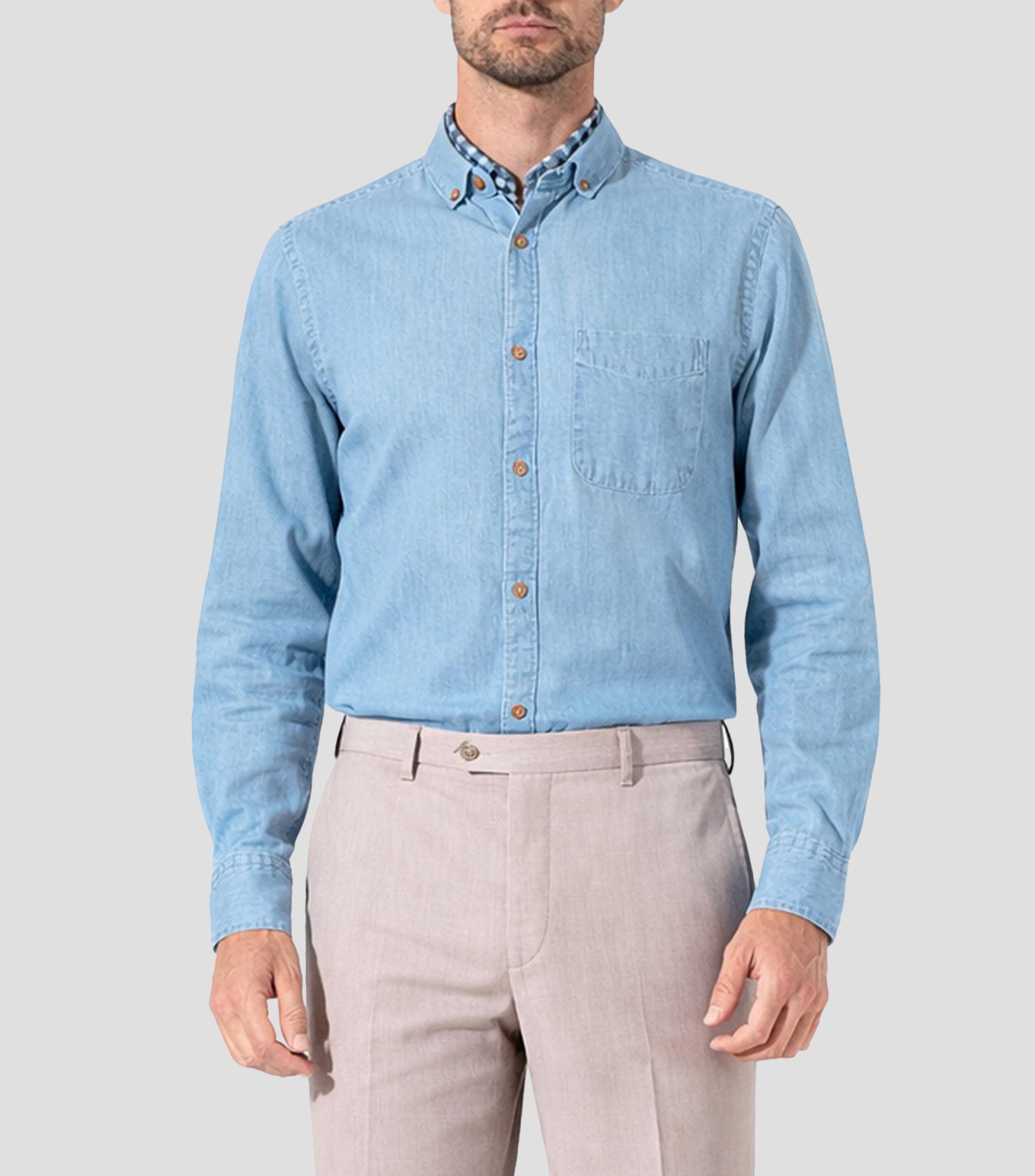 Camisa lisa manga larga Hombre